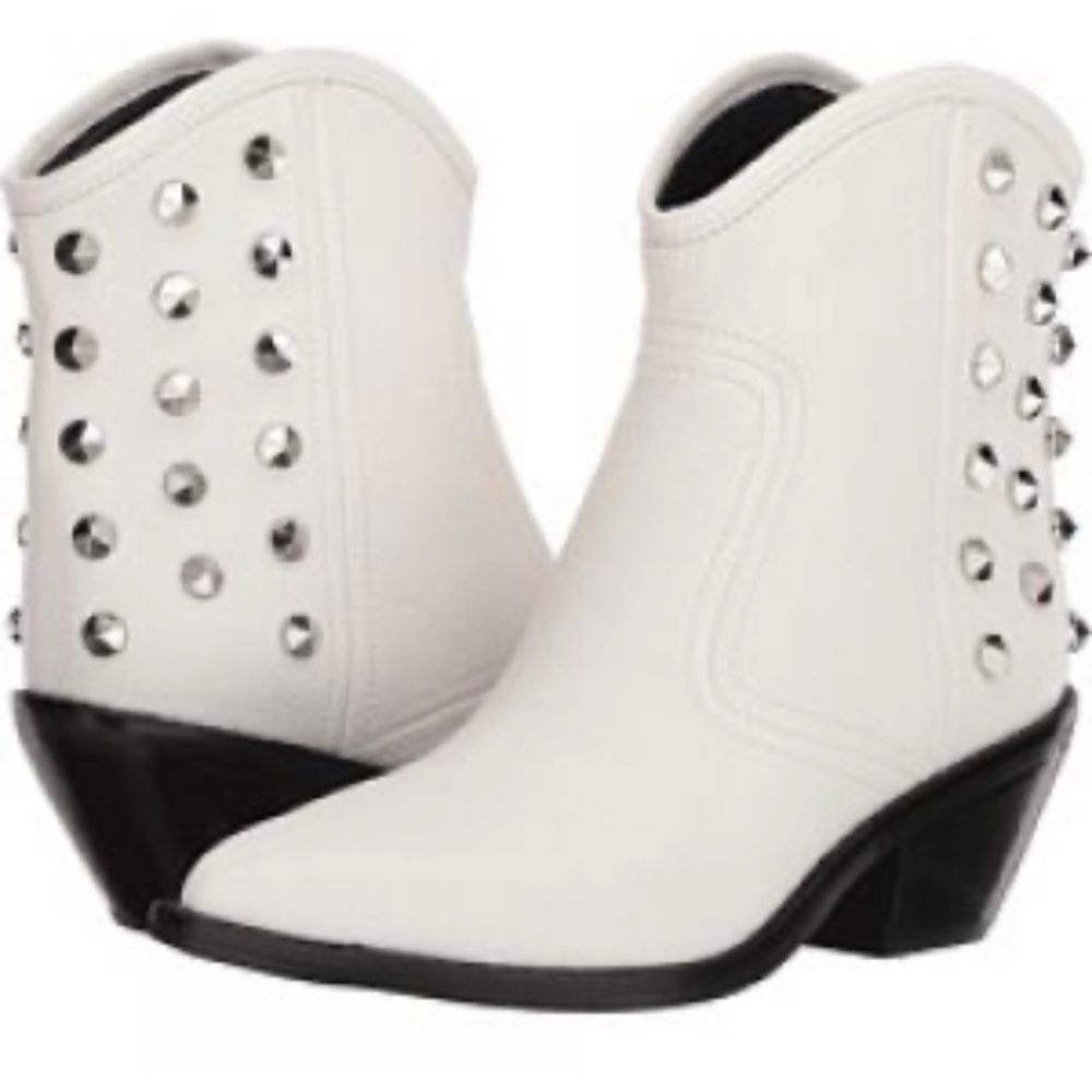 Marc Fisher White Ankle Boots with Silver Studs Size
